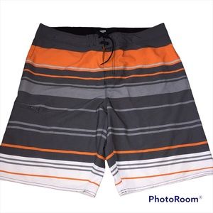 Hang Ten Board Shorts Sz 38 Striped Swim Orange Gray Surf